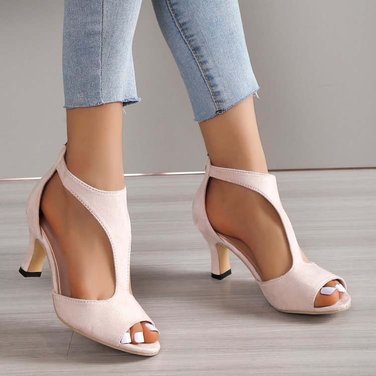 Simple in Back Zipper Bag Heel Peep Toe Shoes Women Summer Plus Size Side Empty Stiletto Heel Roman Sandals