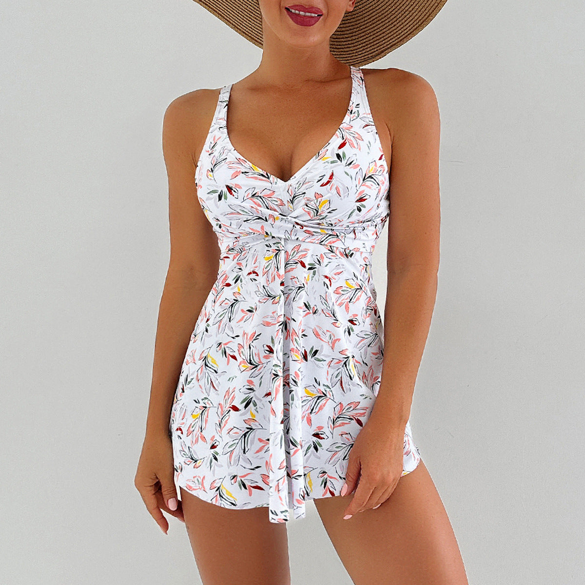 Lonkey Conservative Tankini Print Split Boxer High Waist Swimsuit Women Bikini Bella Mia