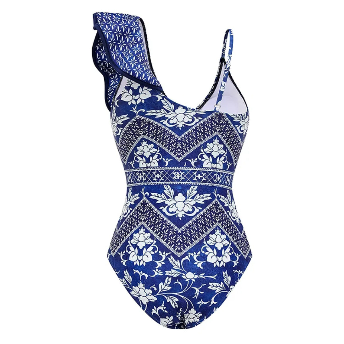 One Shoulder Ruffled One Piece Swimsuit Women Sexy Backless Print Swimwear Swimsuit Bella Mia