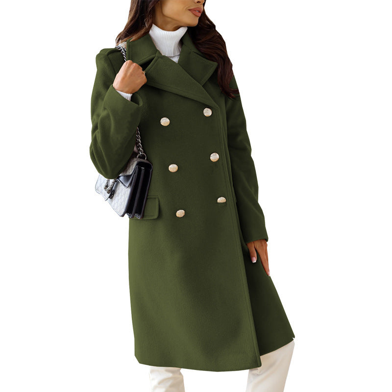Autumn Winter Simplicity Long Sleeve Collared Double Breasted Woolen Coat Women Clothing Bella Mia