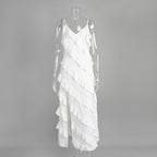 Patchwork Ruffled Sling Maxi Dress Summer Sexy Slit Slim Fitting Bella Mia