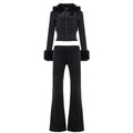Autumn Winter Casual Furry Long Sleeved Zipper Sweater Coat Letter Graphic Rhinestone Sweatpants Two Piece Sets Bella Mia