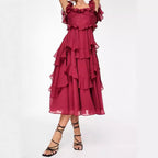 Dress Holiday Dress Lace Backless Hollow Out Cutout out Tiered Dress Ruffled Pleated Dress Bella Mia