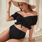 Women Bikini Maternity Dress Sexy Solid Color Short Sleeve Flash Split Swimsuit Bella Mia