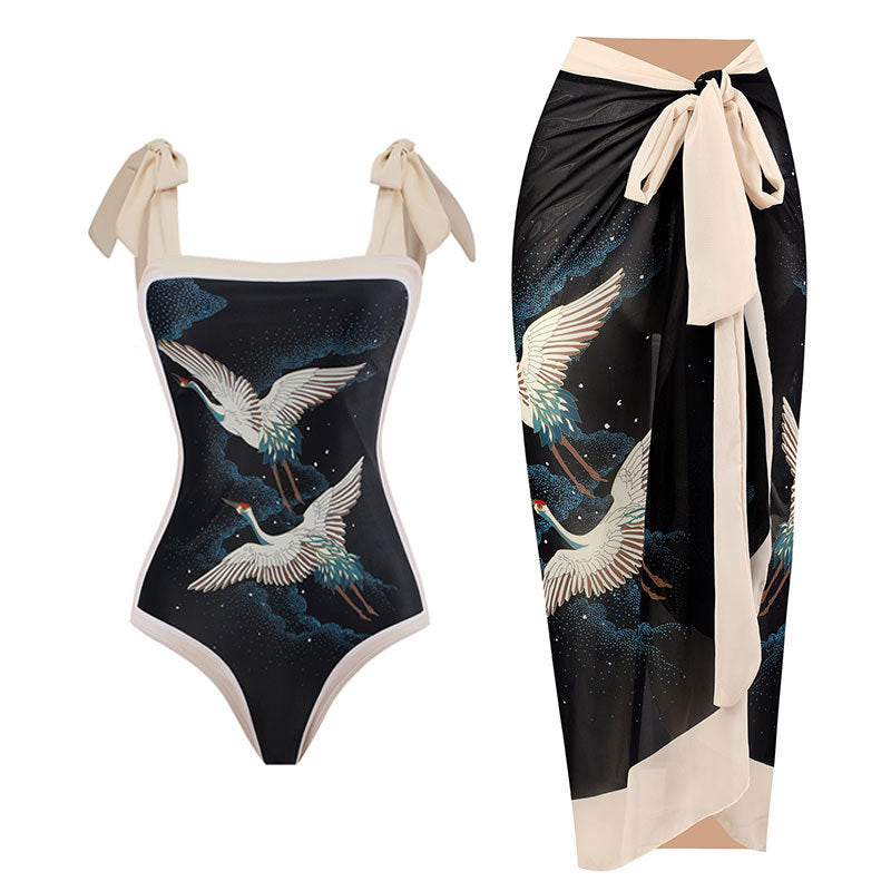 Retro Swimsuit Conservative One Piece Spring Swimsuit Suit Women Chiffon Blouse Bella Mia