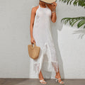 Women Clothing Solid Color Sexy Suspenders See through Backless Pullover Strap Tassel Dress Bella Mia