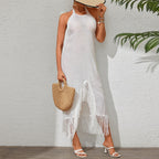 Women Clothing Solid Color Sexy Suspenders See through Backless Pullover Strap Tassel Dress Bella Mia