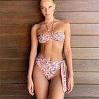 High Waist Solid Color Banded Bikini Sexy Backless Print Split Swimsuit Women Bella Mia