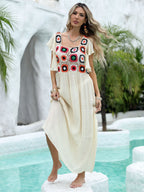 Blouse Women Clothing Color Random Crochet Stitching Slubbed Fabric Ruffled Maxi Dress Beach Dress Bella Mia