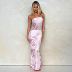 Women Clothing Tube Top Backless Floral Print Stitching Lining Sheath Dress Bella Mia