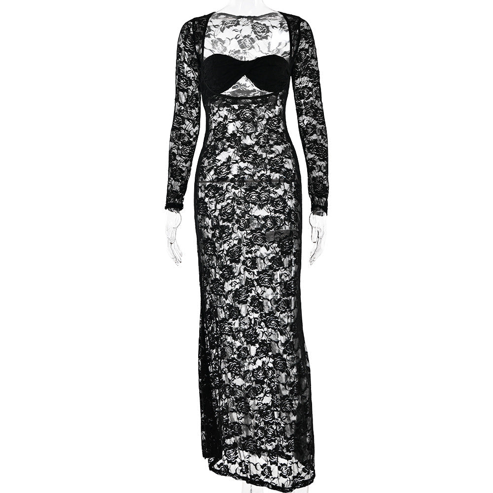 Summer Sexy Dress Lace See Through Long Sleeve Slim Fit Dress Bella Mia
