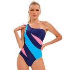 Sports One Piece Swimsuit Women Sexy One Shoulder Color Matching Swimsuit Bella Mia