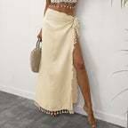 Women Clothing Lace Up Beach Skirt Tassel Stitching Irregular Asymmetric One Piece Sexy Skirt Bella Mia