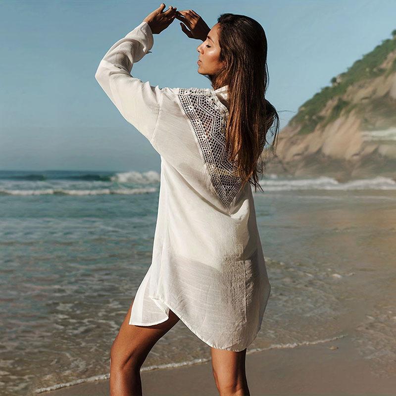 Lace Bamboo Shirt Beach Cover up Sexy Cutout Sun Protection Bikini Cover Bella Mia
