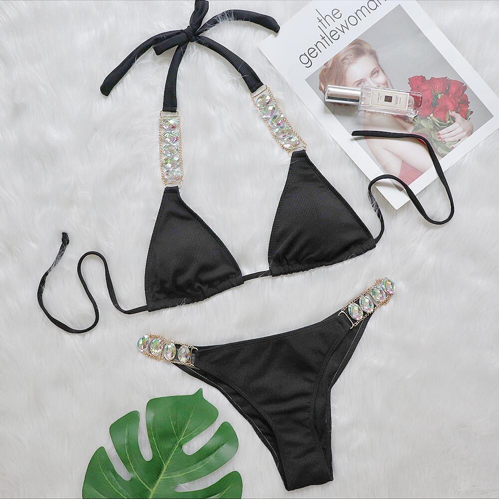 Bikini Plain Women Split Strap Luxury Diamond Swimsuit Sexy Metal Chain Accessories Swimwear Bella Mia