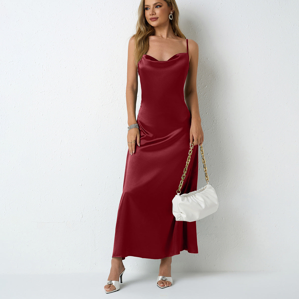 Satin Shirt Women Women Clothing Artificial Silk Casual Pleated Long Sleeve Satin Top Bella Mia