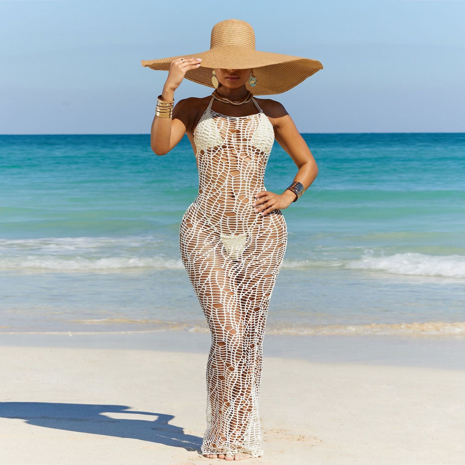 Women Sexy Cup Thong Hollow Out Cutout out Nude Back Halter Three Piece Beach Bella Mia
