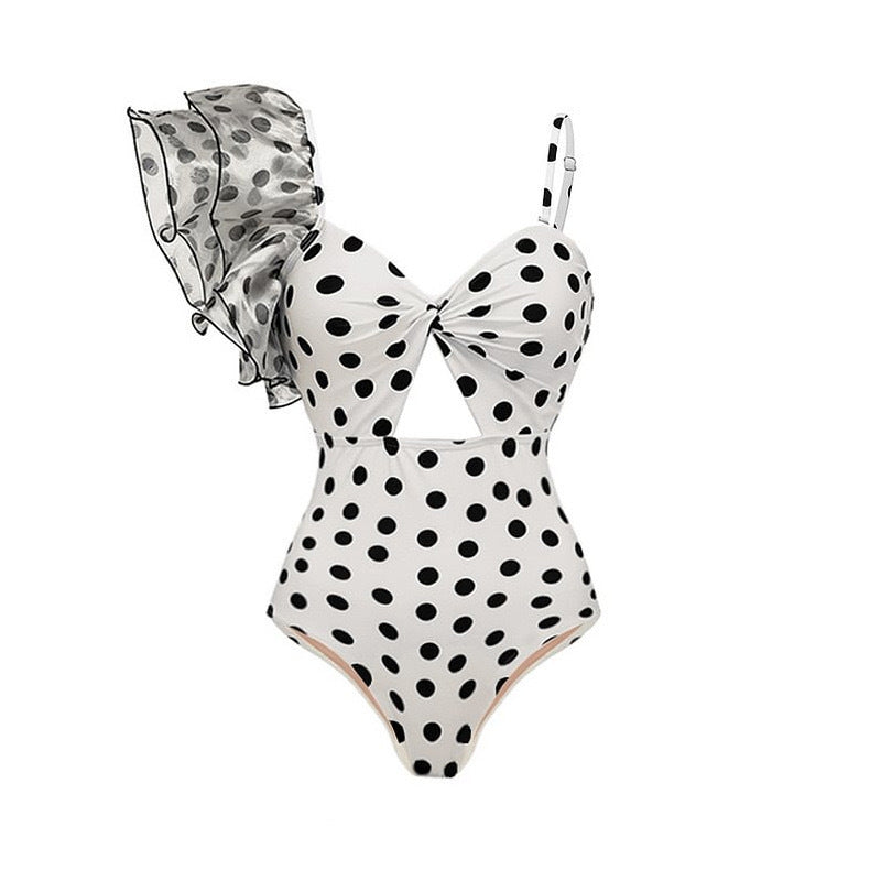Ruffled One Piece Swimsuit Women Retro Bikini Mesh Beach Skirt Set Bella Mia