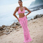 Sexy Floating Floral Cropped Outfit Bikini Strap Halter Knitted Swimsuit Dress Bella Mia