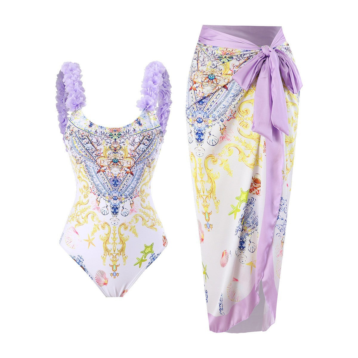 One Piece Printed Skirt Conservative Swimwear Two Piece Women Swimsuit Bella Mia
