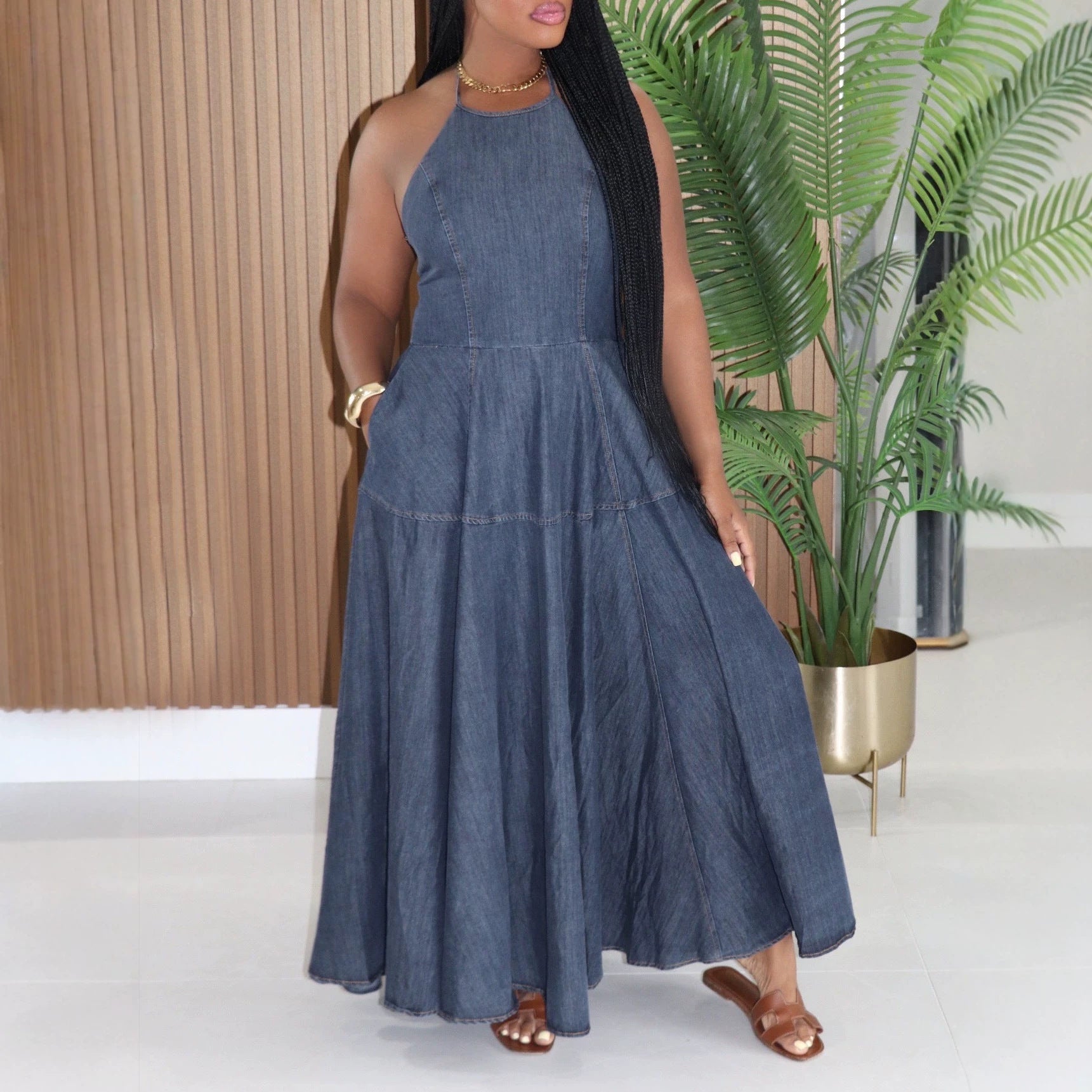 Women Clothing Denim Dress Sleeveless Dress for Women Maxi Dress