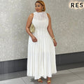 Women Clothing Autumn Dignified Sense Design round Neck Sleeveless Slim Lace White Dress Bella Mia