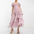 Dress Holiday Dress Lace Backless Hollow Out Cutout out Tiered Dress Ruffled Pleated Dress Bella Mia