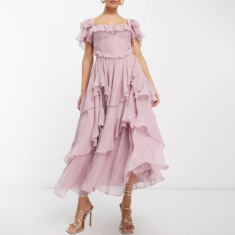 Dress Holiday Dress Lace Backless Hollow Out Cutout out Tiered Dress Ruffled Pleated Dress Bella Mia
