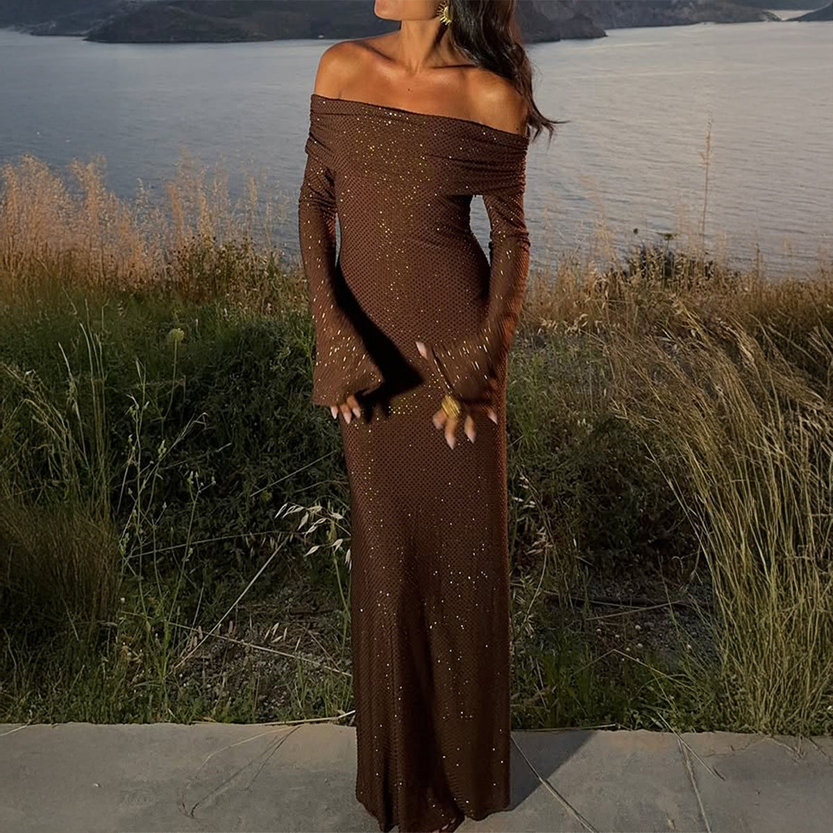 Elegant Solid Color Long Sleeved Dress Women Clothing Autumn Winter Bella Mia