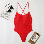 Sexy One Piece Nylon Multicolor Bikini Solid Color Tied Open Back Swimsuit Swimsuit