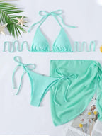 Solid Color Triangle Cup Bandage Sexy Bikini Three Piece Swimsuit Bella Mia