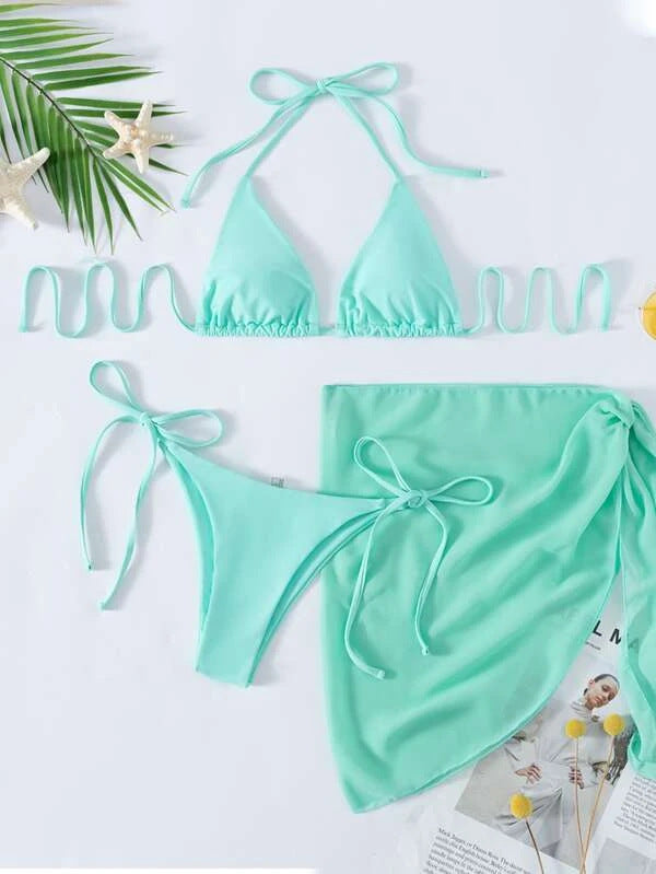 Solid Color Triangle Cup Bandage Sexy Bikini Three Piece Swimsuit Bella Mia