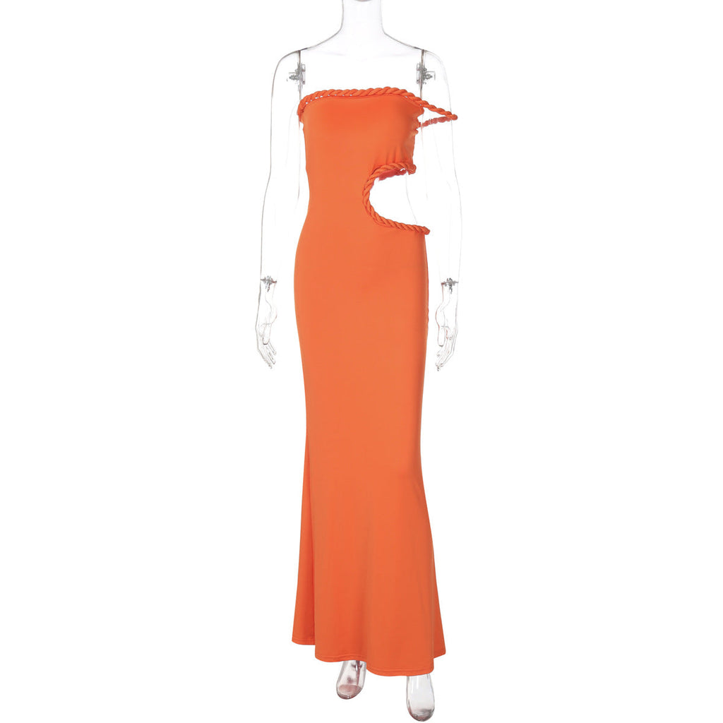 Summer Women Clothing Sexy off Neck Hollow Out Cutout out Cropped Slim Hip Dress Bella Mia