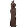Autumn Winter Slim Slimming Wrapped Chest Hip Dress Sexy Coffee Color Cross Halterneck Dress Bella Mia