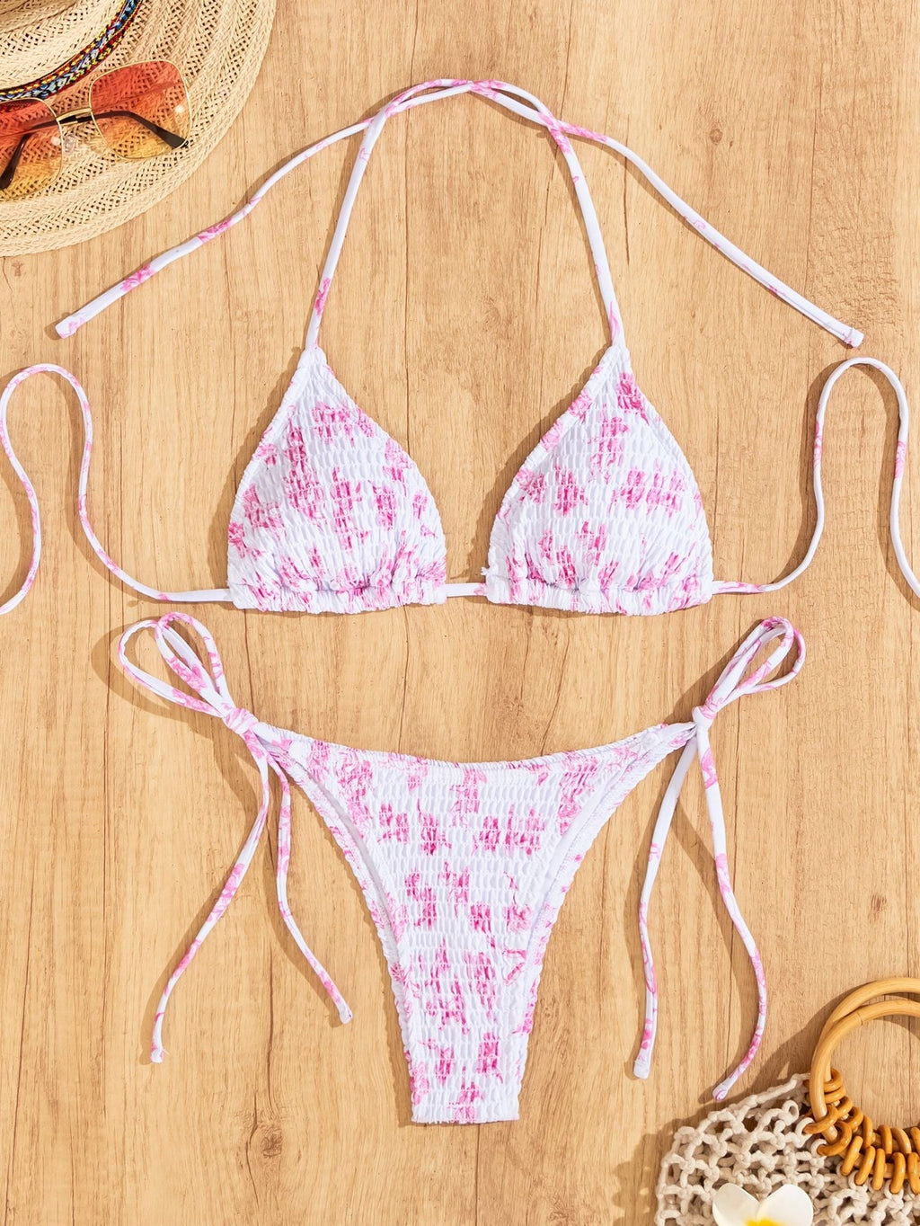 Bikini Printing Smocking Leopard Print Triangle Cup Sexy Split Bikini Swimsuit for Women Bella Mia
