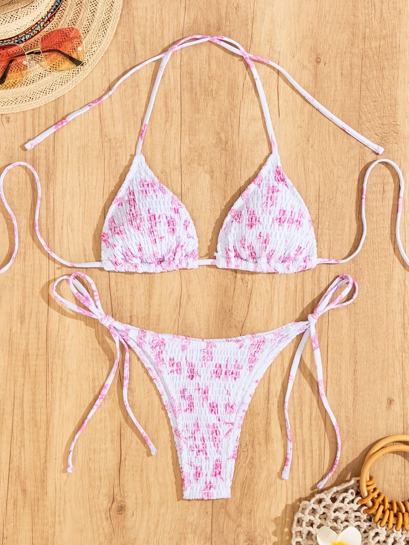Bikini Printing Smocking Leopard Print Triangle Cup Sexy Split Bikini Swimsuit for Women Bella Mia