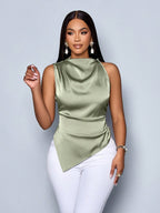 Women Clothing Summer Satin Shirt Women Asymmetric Satin Shirt Women Top Bella Mia