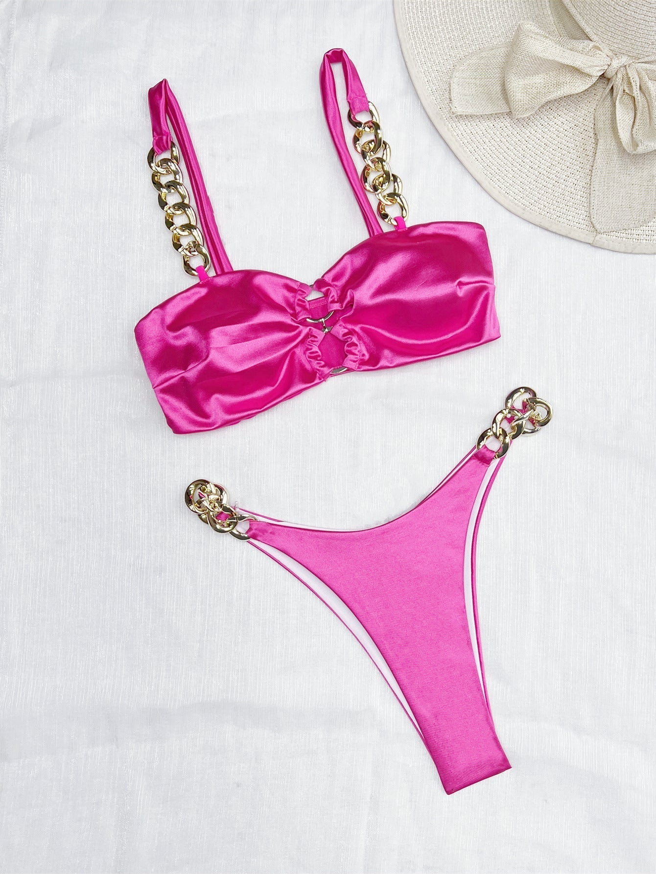 Bikini Double Bikini Sexy Swimsuit Satin Swimsuit Women Backless Swimsuit Solid Color Bikini Bella Mia