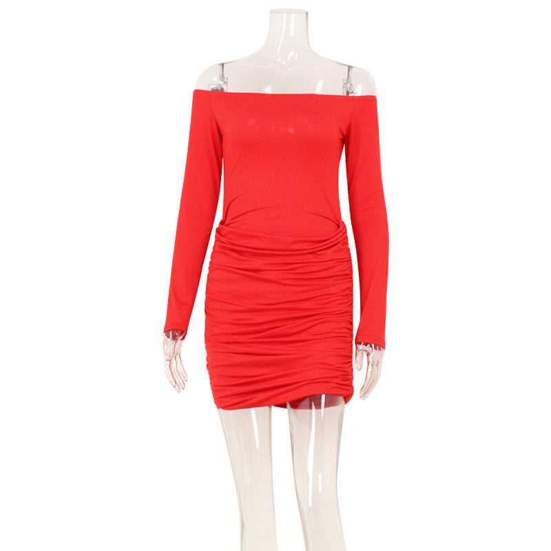 Women Clothing off Neck Waist Tight Sexy Hip Wrapped Dress Bella Mia