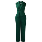 Summer Solid Color Sleeveless Collar Lace up Wide Leg Pants Jumpsuit Bella Mia