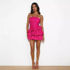 Pleated Solid Color Dress Summer Women All Match Slim Tube Top Cake Dress Bella Mia