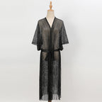 Summer Beach Sun Protection Shirt Gradient Color Lace Up Tassel Beach Cover Up Short Sleeve Knitted Long Cardigan Bella Mia