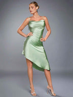 Satin Sling Dress Spring Summer Evening Dress Satin Sexy Women Clothing Bella Mia