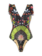 One Piece Women Printed Swimsuit Covering Belly Thin Flying Gauze Skirt Conservative Swimwear Women Bella Mia