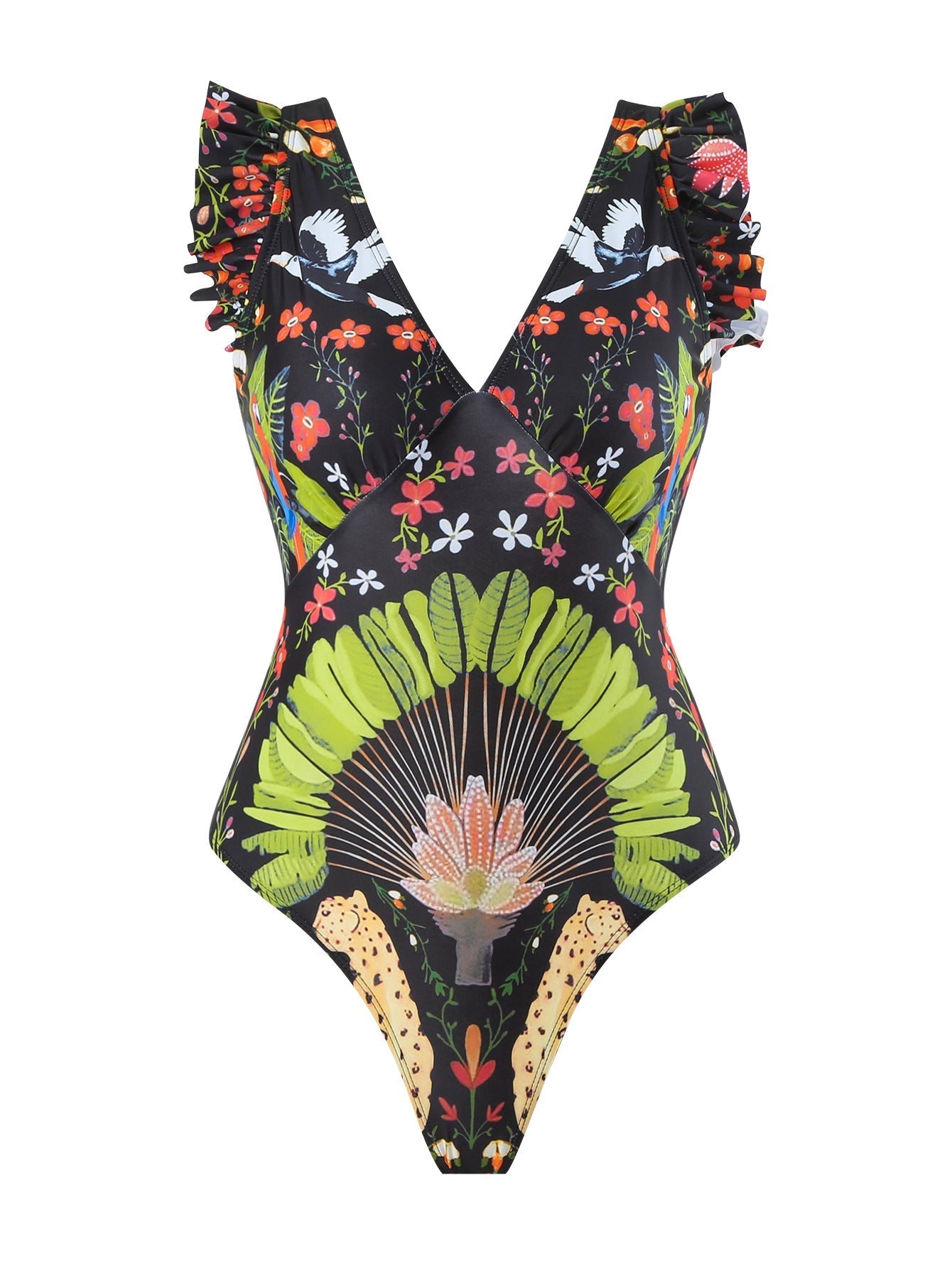 One Piece Women Printed Swimsuit Covering Belly Thin Flying Gauze Skirt Conservative Swimwear Women Bella Mia