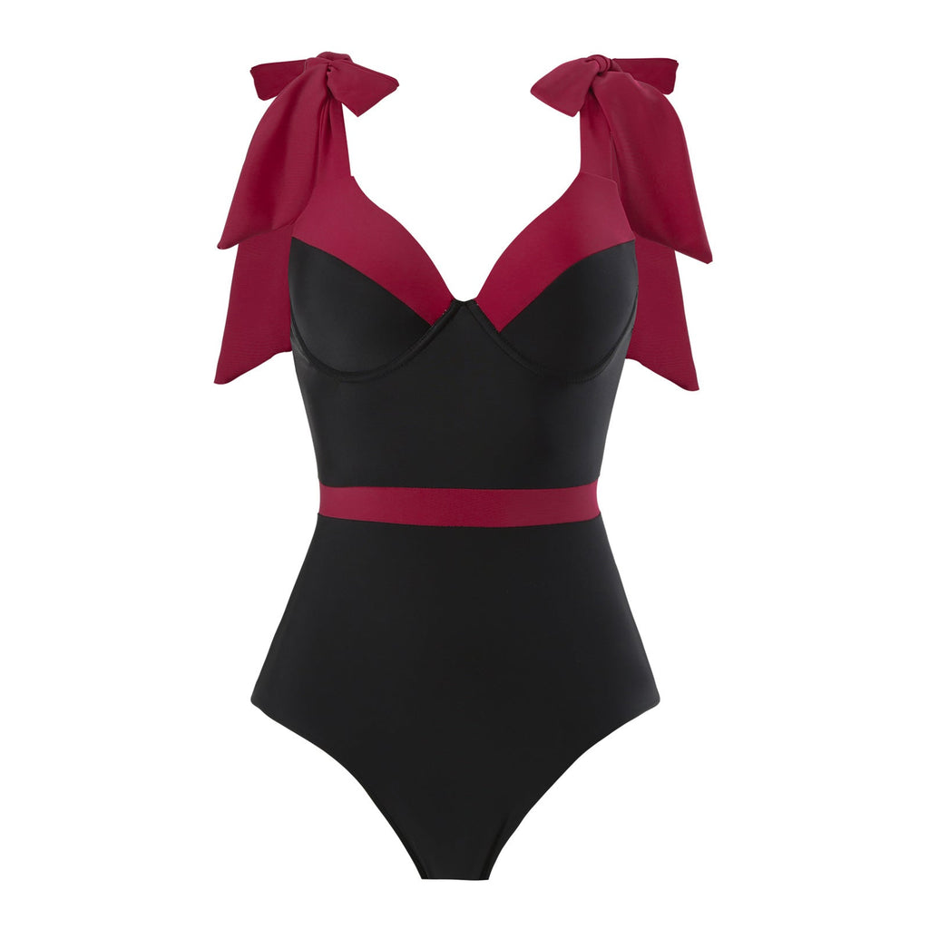 Solid Color One Piece Women Swimwear Suit European, French Spring Cover Belly Slimming Swimsuit Bella Mia