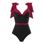 Solid Color One Piece Women Swimwear Suit European, French Spring Cover Belly Slimming Swimsuit Bella Mia