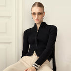 Stand up Collar Slim Fit Long Sleeved Coat Autumn Winter Double Zipper Cardigan Thermal Knitting Coat for Women Bella Mia