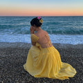 Women Summer Sexy Puff Short Sleeve Square Collar Vacation Backless Dress Women Summer Long Skirt Seaside Atmosphere Dress Bella Mia
