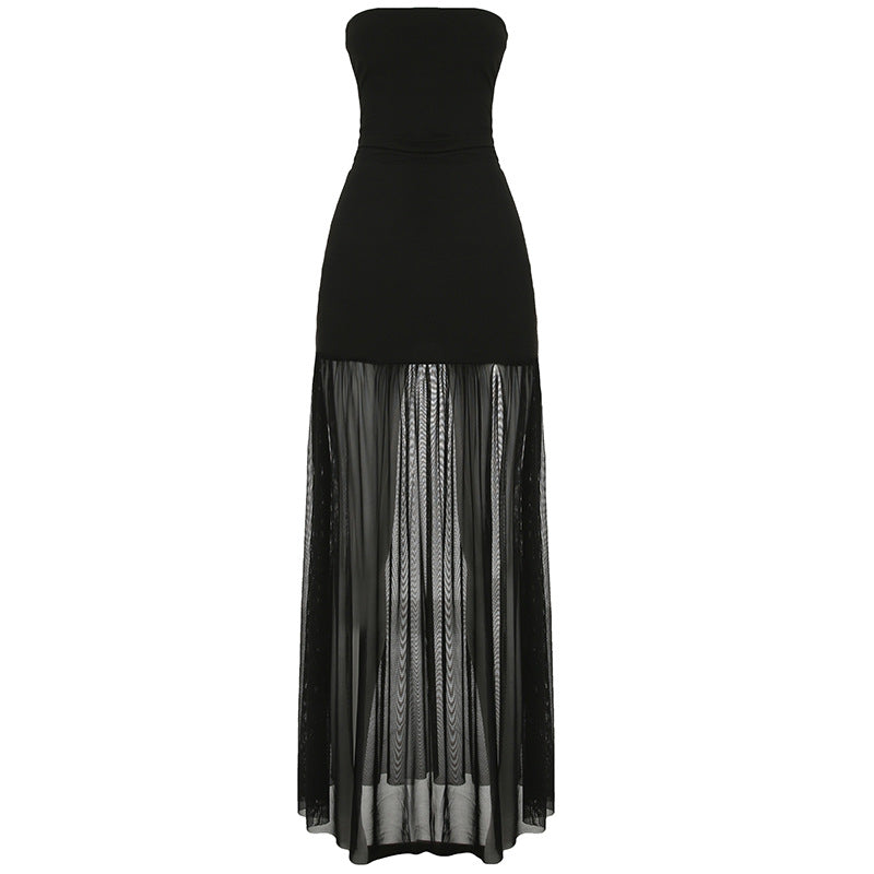 Graceful Tube Top Dress Chest Wrapped Strapless Sexy Vacation Hip Wrapped Mesh Split Dress Bella Mia